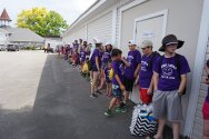 Campers and counselors lined up to go into Seabreeze