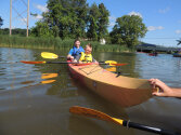 Young campers kayaking.