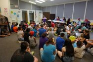 Mother Jane talking to campers and counselors