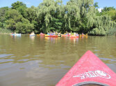 Young campers kayaking.