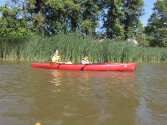 Young campers kayaking.