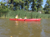 Young campers kayaking.