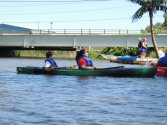 Young campers kayaking.